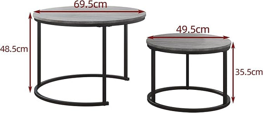 HOJINLINERO Round Coffee Table,Nesting Coffee Table Set of 2,Center Tables for Living Room,Office, Home Small Space,Stacking Side Tables,Sturdy and Easy Assembly,Wood Desktop,Black+Warm Grey,Large