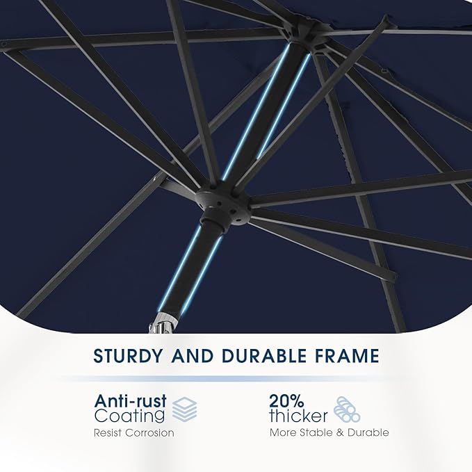 wikiwiki 7.5FT Patio Umbrella with Base, Outdoor Umbrellas with Base Included, 6 Sturdy Ribs, Waterproof Fade Resistant POLYESTER DTY Canopy for Deck, Lawn, Garden, Backyard & Pool, Navy