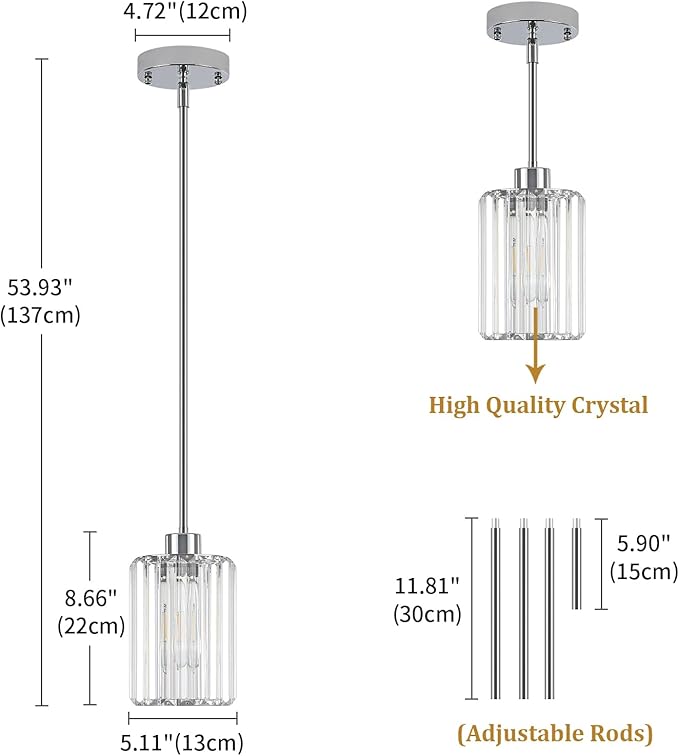 Chrome Pendant Lights, Modern Crystal Pendant Lighting for Kitchen Island, Mini Kitchen Chandeliers Hanging Pendant Lights for Bedroom Dining Room Hallway