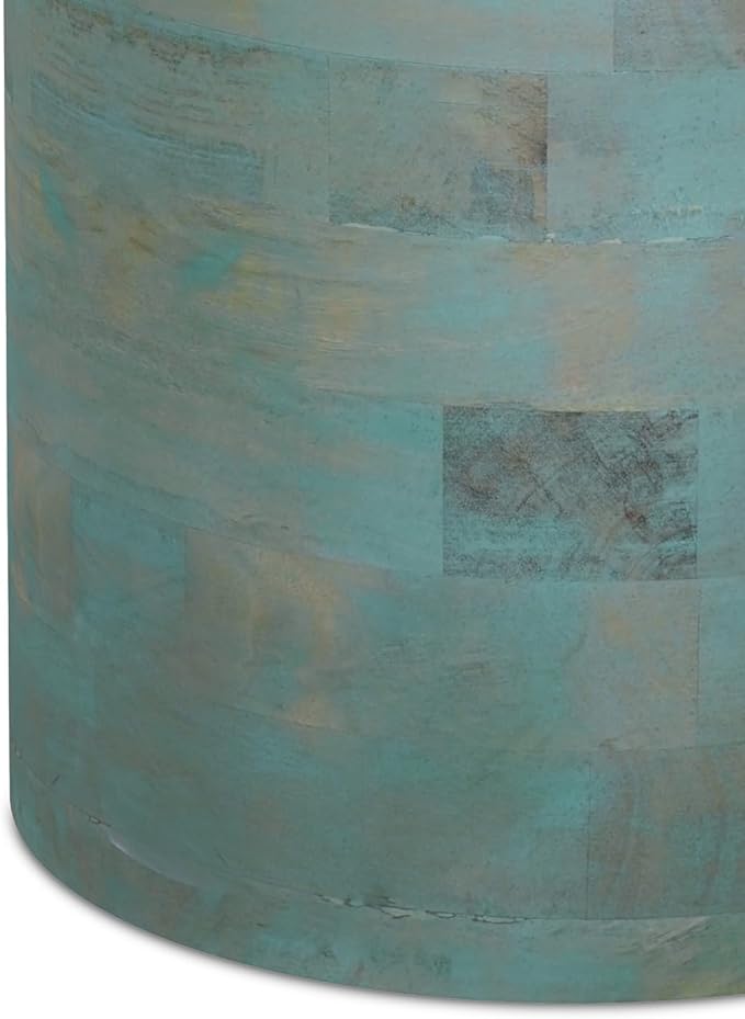 SIMPLIHOME Haynes End Table - 16 inch Wide Solid Mango Wood Round Accent Table with Sculptural Pedestal Base in Teal Wash, Boho Nightstand or Lamp Stand for Living Room or Bedroom, Assembled