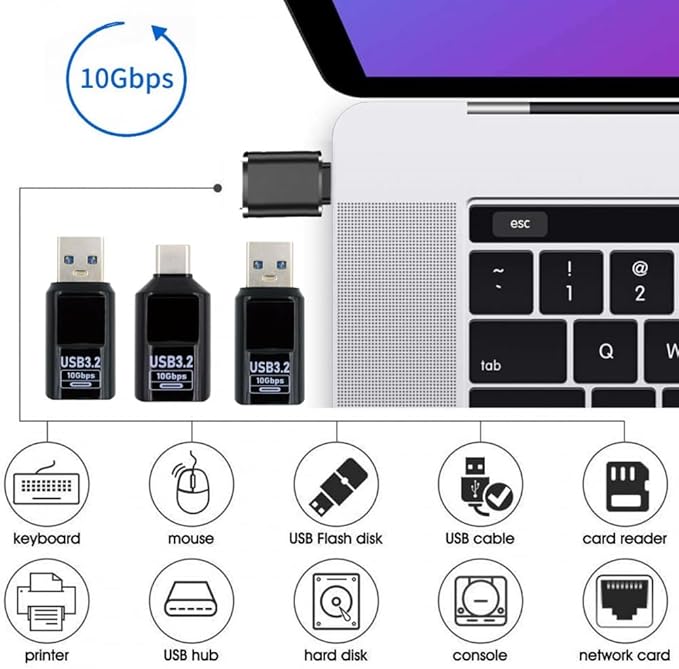 CY Adapter 3pcs/lot Type-C Smart LED Display USB-C to USB3.2 Type-A Adapter 10Gbps Data Current Voltage Fast Charging Monitoring Display Tester Detector