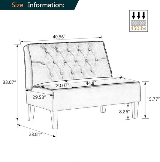 Alunaune Upholstered Loveseat Couch for Living Room, Armless Bedroom Settee Small Love Seat Sofa Tufted Button Dining Room Bench - Dark Grey