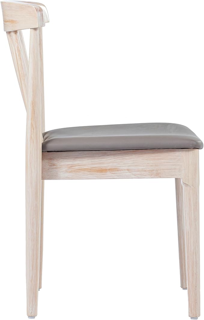 Flash Furniture Chester Solid Wood Dining Chair, Commercial Grade Restaurant Chair with Curved Spindle Backrest and Vinyl Padded Seat, Set of 2, Antique White/Beige