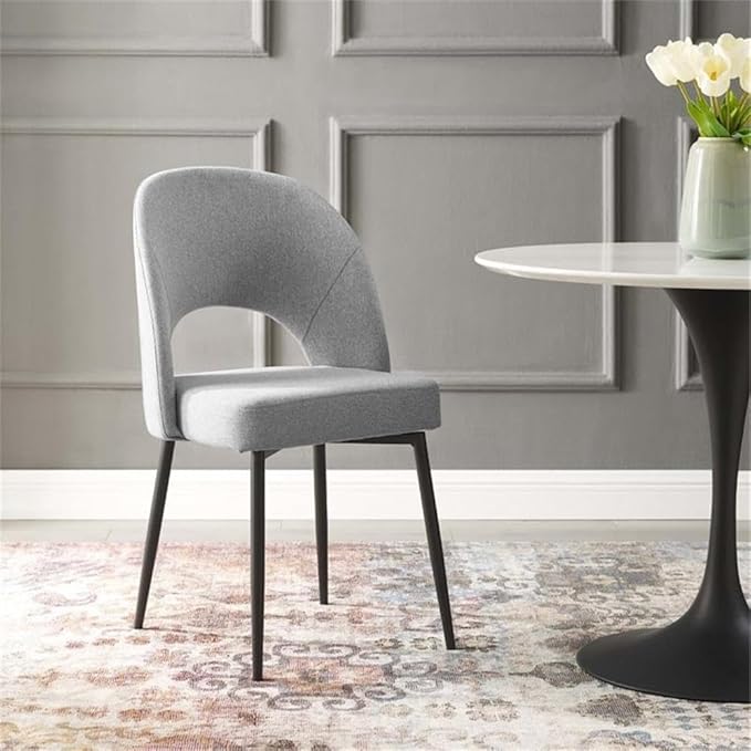 Modway Rouse Upholstered Fabric Dining Side Chair, Black Light Gray