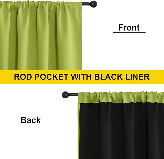 NICETOWN 100% Blackout Curtains for Bedroom, Fresh Green 2 Pieces W52 x L84 Energy Efficient & Thermal Insulated Drapes, Rod Pocket Black Lined Window Treatment Panels for Patio Sliding Glass Door