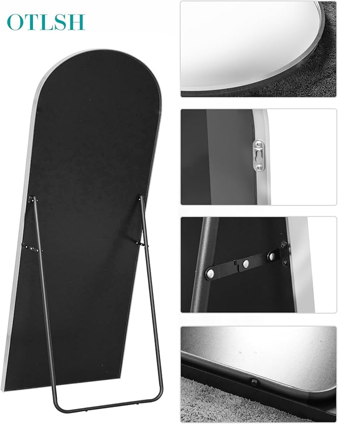 Full Length Arched Floor Mirror, 71"26" With Stand, Full Body, Large, Wall, Freestanding, Oversized, Aluminum Frame - Silver
