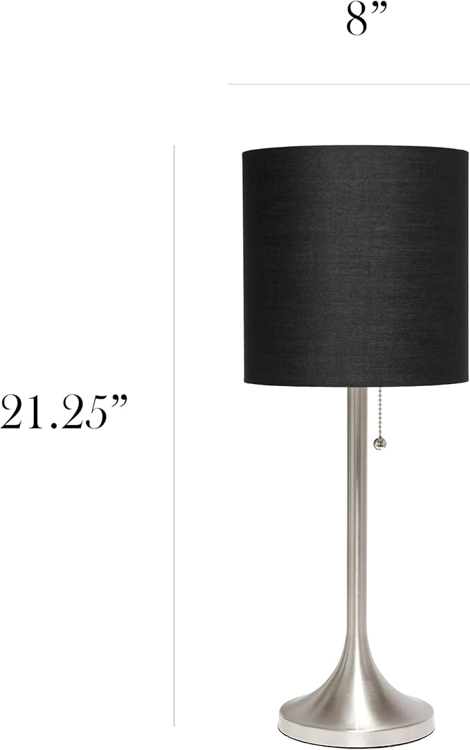 Simple Designs LT1076-BNB Tapered Fabric Drum Shade Table Lamp, Brushed Nickel and Black (Pack of 4)