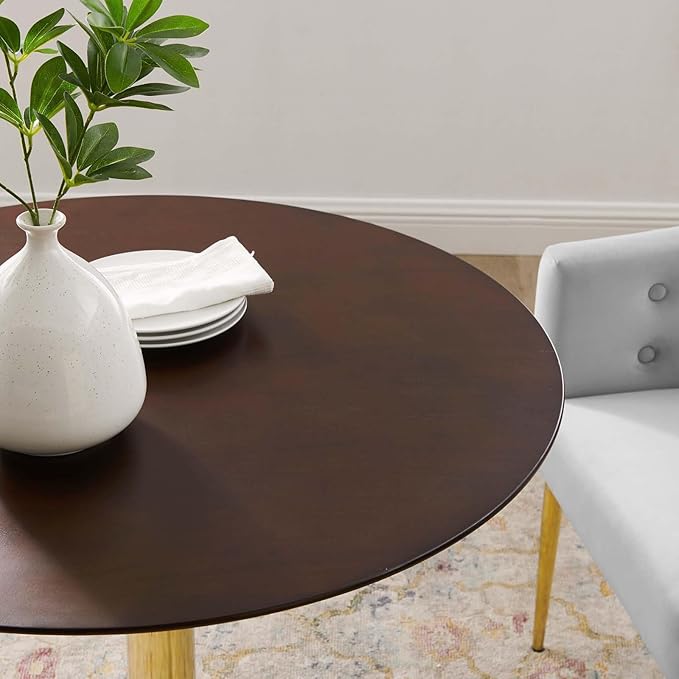Modway Verne Round Wood Grain 35" Dining Table in Gold Cherry Walnut