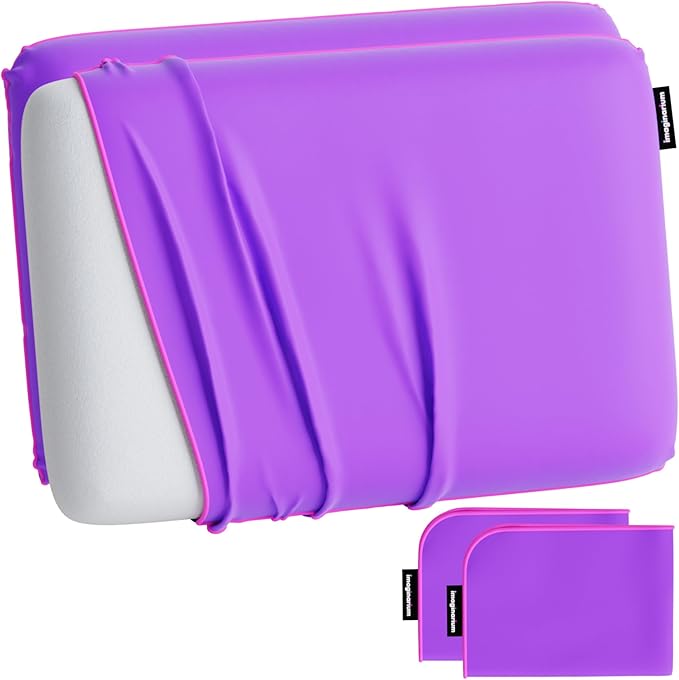 Imaginarium 2 Pack Memory Foam Pillows for Bed – 16" x 24" Standard – Fun Decorative Colorful Pillow for Sleeping – Back, Stomach & Side Sleepers – Plus 2 Extra Cooling Covers (Galactic Purple)