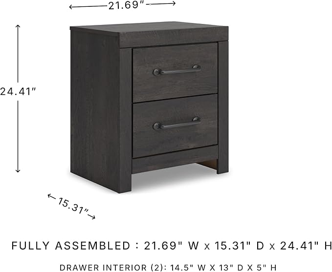 Signature Design by Ashley Delmorta Casual 2-Drawer Nightstand with USB Ports, Gray