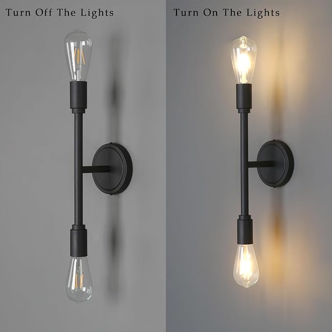 Phansthy 2 Light Vanity Light Matte Black Double Sconce Light for Hallway Kitchen Bathroom (Black)