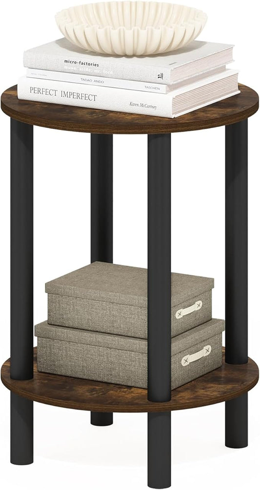 Furinno Turn-N-Tube Side Table, 2-Tier Round End Table, Toolless Assembly Night Stand, Bedside Table with Open Shelf, for Living Room, Bedroom, Amber Pine