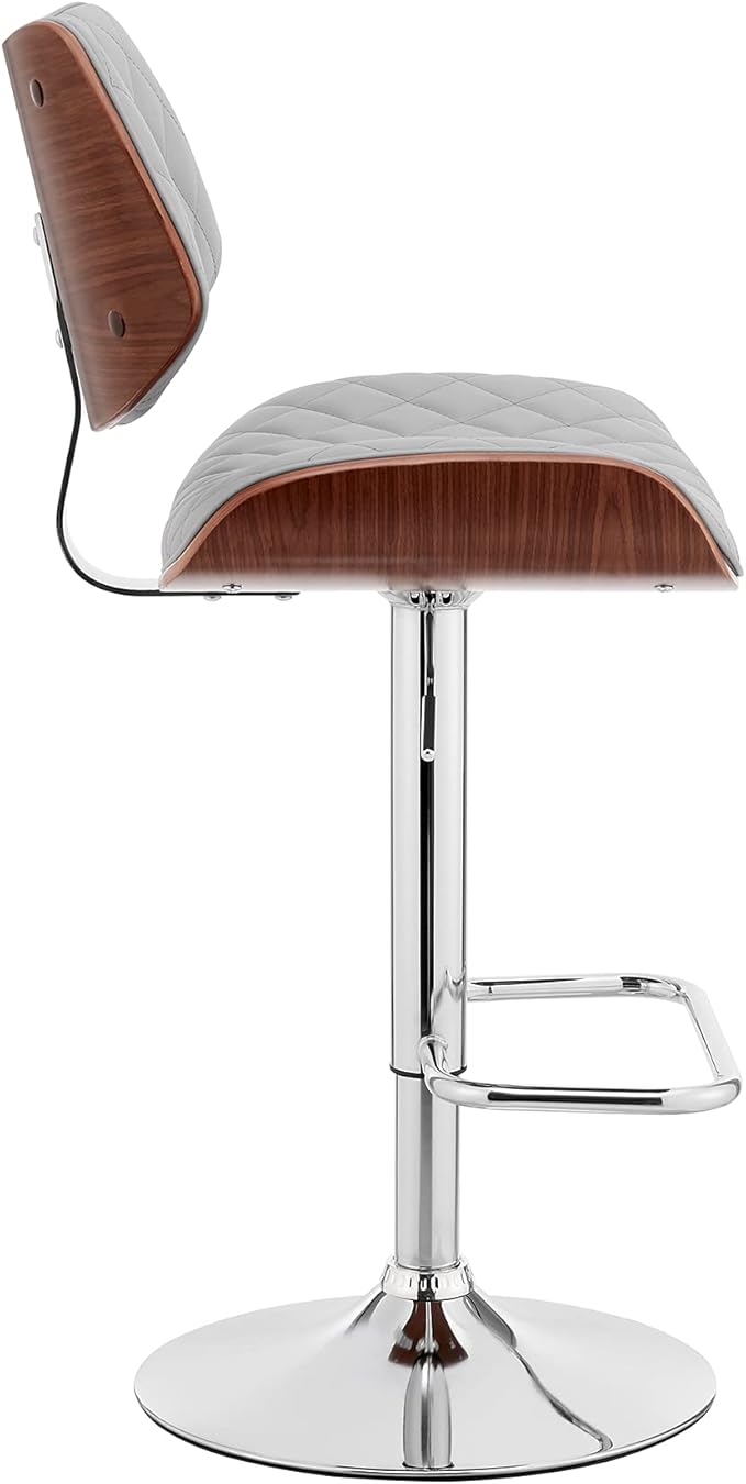 Armen Living Leland Adjustable Grey Faux Leather and Chrome Finish Bar Stool