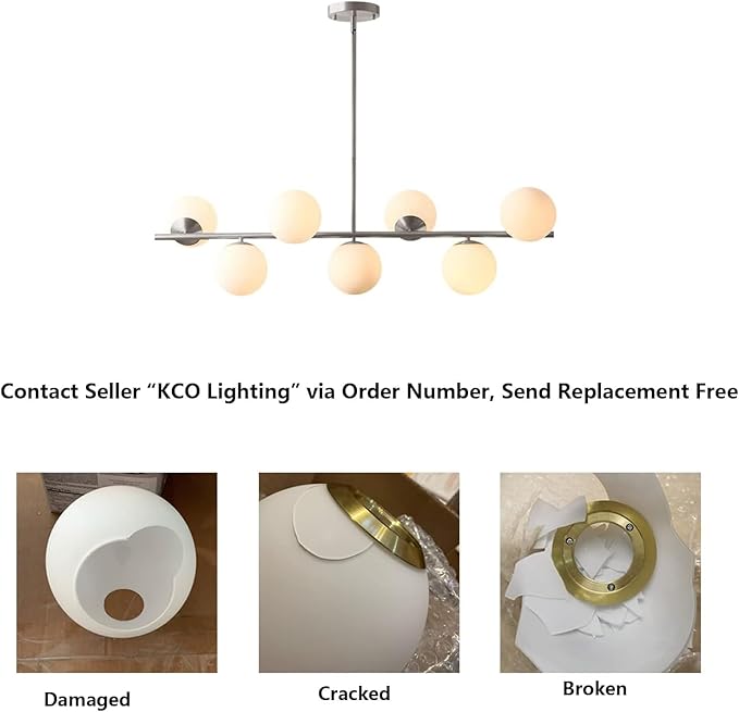 KCO Lighting Brushed Nickel Linear Chandelier White Milk Glass Chandelier Kitchen Linear Sputnik Pendant Light Mid Century Globe Pendant Light Fixture Modern Sliver Chandeliers Dining Room
