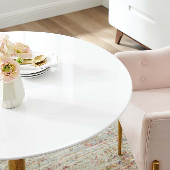 Modway Verne Round Modern 40" Dining Table in Gold White