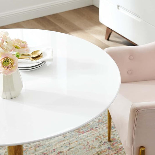 Modway Verne Round Modern 40" Dining Table in Gold White
