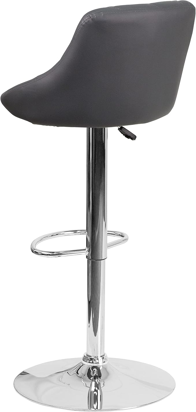 Flash Furniture Contemporary Gray Vinyl Bucket Seat Adjustable Height Barstool with Chrome Base