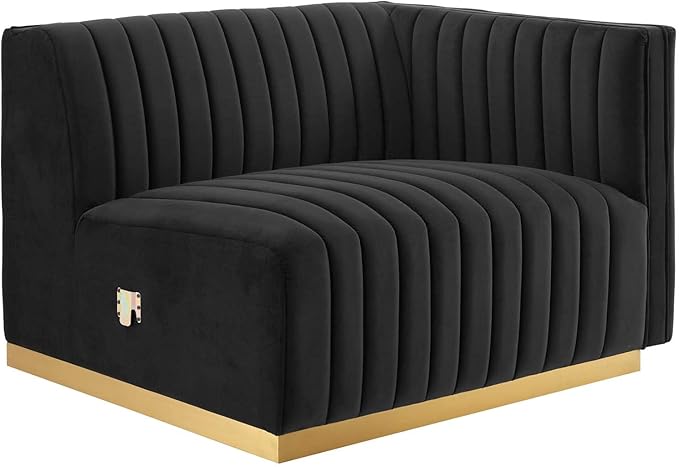 Modway Conjure Channel Tufted Performance Velvet Sectional, 5-Piece Left L-Shaped Sofa, Gold Black
