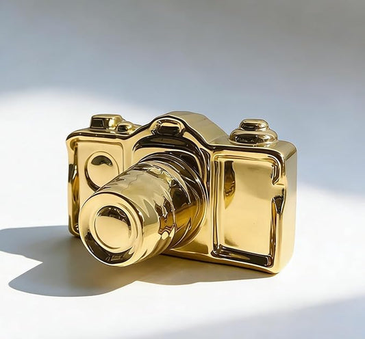 Artgenius Modern Camera Statue and Sculpture Gold Accent Decor,Ceramic Decorative Object for Table,Shelf,Gold Table Decor for Living Room,Bedroom Decor
