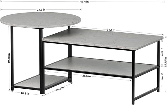 WOHOMO Coffee Table, Modern Style Coffee Tables for Living Room Marble Center Table with Storage 2 in 1 Detachable Nesting Table Set, Grey Marble