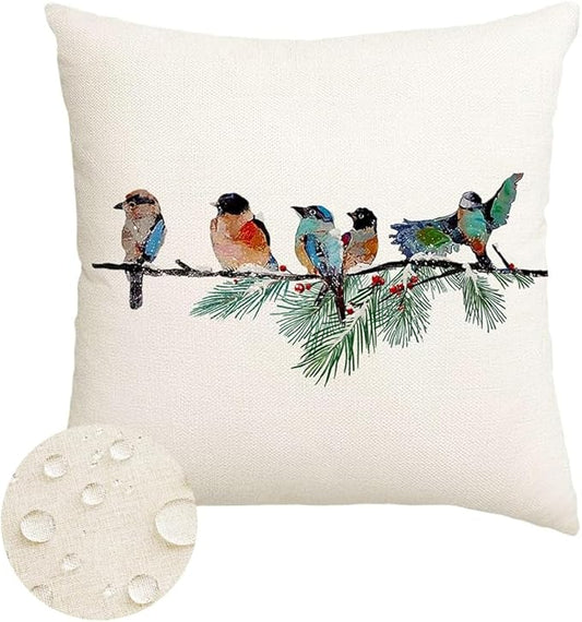 RABUSOFA Christmas Outdoor Pillow Covers Waterproof 18x18 Inch Birds Christmas Decorations Winter Throw Pillow Cases Xmas Birds Decor Decorative Pillows for Couch Holiday Teal