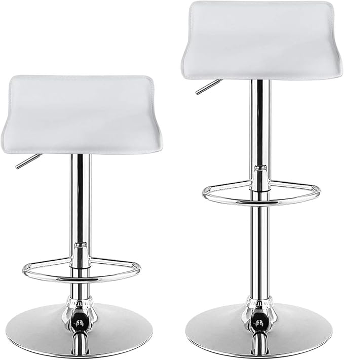 COSTWAY Bar Stools Set of 4, Modern Swivel Contemporary barstools with Adjustable Height, Footrests, Chrome Hydraulic PU Leather Backless Bar Chairs for Kitchen Island Cafe Pub, White