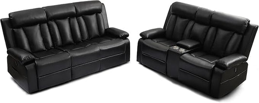 Power Reclining Sofa and Loveseat Set, Leather Electric Recliner Sofa Set with USB & Type-C Ports, Storage Armrest and Lumbar Pillow,Wall Hugger Couches for Living Room RV