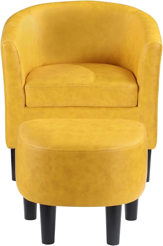 Convenience Concepts Take a Seat Churchill Accent Chair with Ottoman, Marigold Stamped Faux Leather
