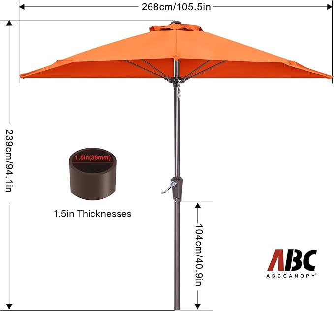 ABCCANOPY Patio Umbrella 9FT - Outdoor Half Umbrellas for Patio, Backyard, Garden, Deck (Orange)