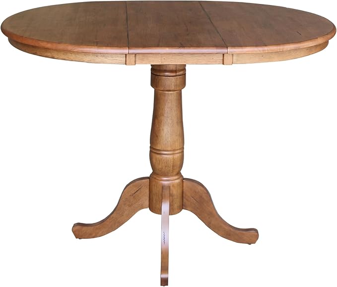 IC INTERNATIONAL CONCEPTS 36" Solid Wood Round Top Pedestal Table in Oak with 12" Leaf - 35.3" H