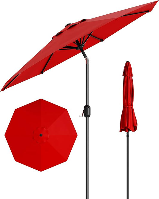 GarveeLife 10 ft Outdoor Patio Umbrella,Table Market Umbrella with Push Button Tilt and Crank, 8 Sturdy Ribs UV Protection Waterproof for Garden, Deck, Backyard, Pool (Red)
