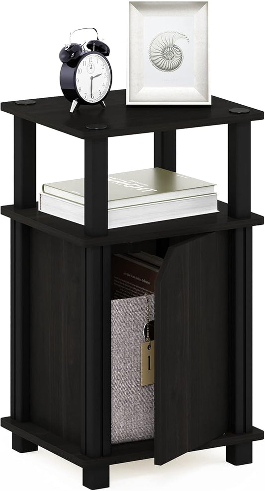 Furinno Brahms 3-Tier End Side Sofa Table/Nighstand with Door, 1-Pack, Espresso/Black