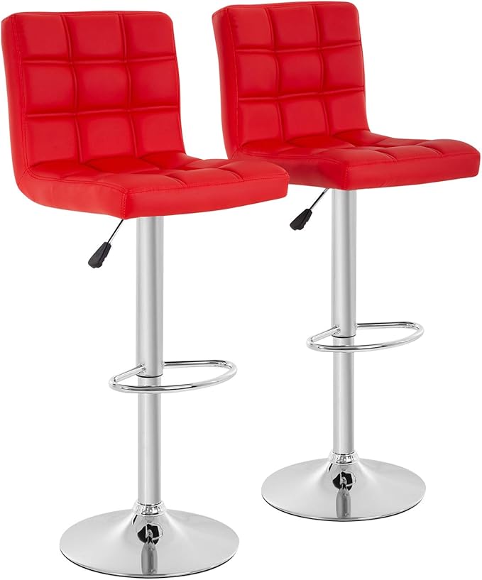 BestOffice Modern Bar Stool Set of 2 Barstools Height Adjustable Counter Height Swivel Bar Stool PU Leather Bar Chairs Hydraulic Dining Room Chairs Home Kitchen Stools (Red)