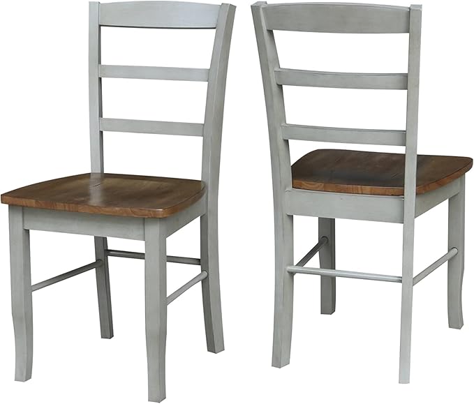 IC INTERNATIONAL CONCEPTS Set of 2 Solid Wood Madrid Ladderback Chairs in Distressed Hickory/Stone