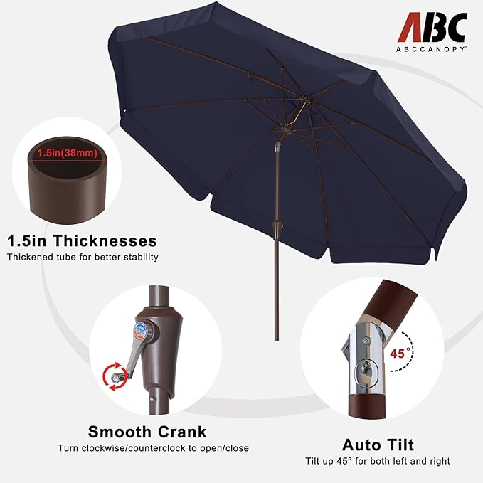 ABCCANOPY 10ft Scalloped Patio Umbrella, Outdoor Table Umbrella with Tilt and Crank, Fiberglass Ribs Deck Umbrella for Patio, Pool, Garden, Picnic (Tibetan Blue)