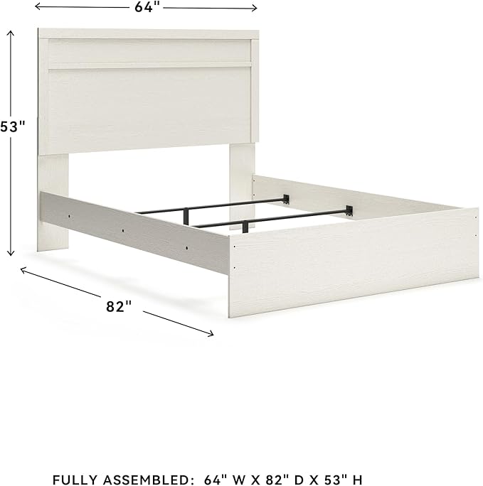 Signature Design by Ashley Stelsie Vintage Queen Panel Bed with Metal Slats, Foundation or Box Spring Needed, White