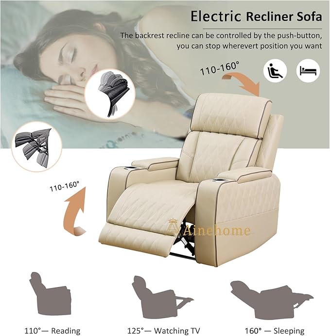 A Ainehome Power Leather Recliner Sofa Set, Recliner Sofa Sectional Couches for Living Room, Reclining Sofa, loveseat, Chair with Storage Console/Cup Holders(Khaki,Chair)