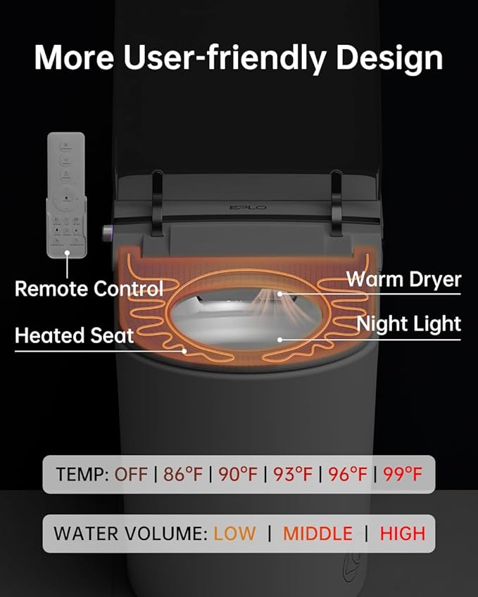 EPLO Smart Toiet with Tank and Bidet Built In,Auto Open Close,Blackout Flush,Auto Flush,Heated seat,Foot Sensor Operation,One Piece Elongated Modern Bidet Toilet Combo G20PRO