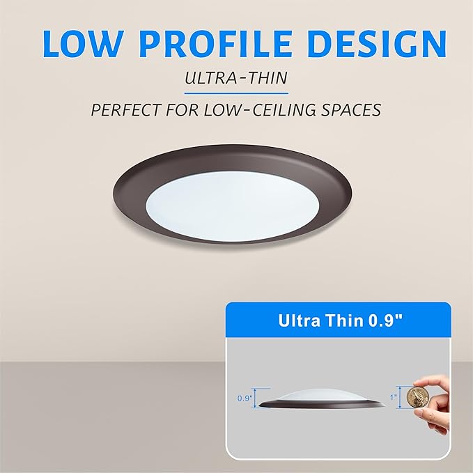ECOELER Bronze 6 inch Dimmable LED Disk Light Flush Mount Ceiling Fixture, 16.5W, 4000K Cool White, 1000Lm, Low Profile Flush Mount Ceiling Lights for J-Box or Recessed Can, ETL-Listed, Bronze