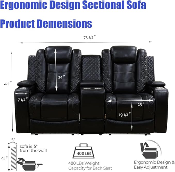 Power Recliner Sectional Sofa Couch and Loveseat, Power Sectional Sofa Set with LED, Recliner Couch Set for Living Room, Type C, USB, Adjustable Chair, Arm Storage & Cupholders for Home/Office
