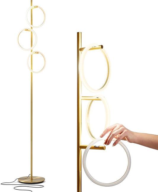 Brightech Saturn Floor Lamp, Great Living Room Decor, Tall Contemporary Standing Tree Light for Offices, Living Rooms, with 3 LED Heads for Bedroom Reading - Gold/Brass