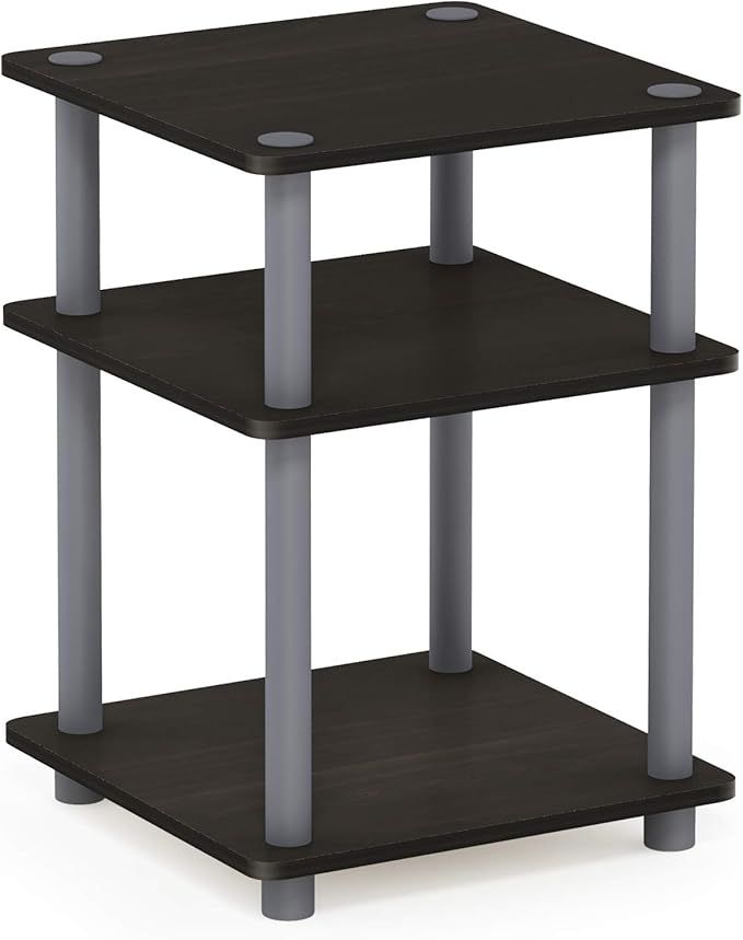 Furinno TURN-N-TUBE Side Table, 3-Tier Square Modern End Table, Open Shelves Nightstand, Night Stand, Bedside Table, Easy Assembly, for Living Room, Bedroom, Espresso
