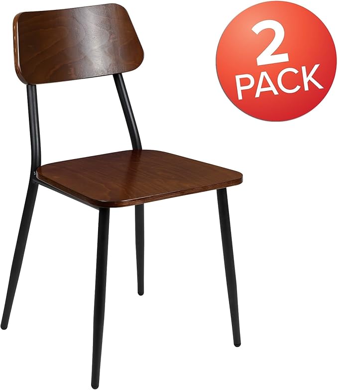 Flash Furniture Lincoln Stackable Industrial Dining Chair with Gunmetal Steel Frame and Rustic Wood Seat, Set of 2