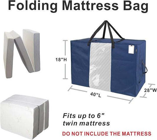 HYPER VENTURE Folding Mattress Storage Bag - Durable Carry Case Fits for Tri-Fold Up to 6 inches Twin Mattress, Navy