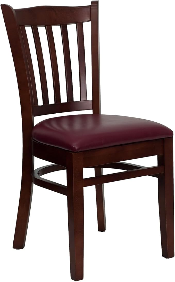 Flash Furniture 2 Pk. HERCULES Series Vertical Slat Back Mahogany Wood Restaurant Chair - Burgundy Vinyl Seat