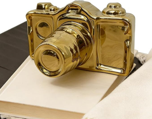 Artgenius Modern Camera Statue and Sculpture Gold Accent Decor,Ceramic Decorative Object for Table,Shelf,Gold Table Decor for Living Room,Bedroom Decor
