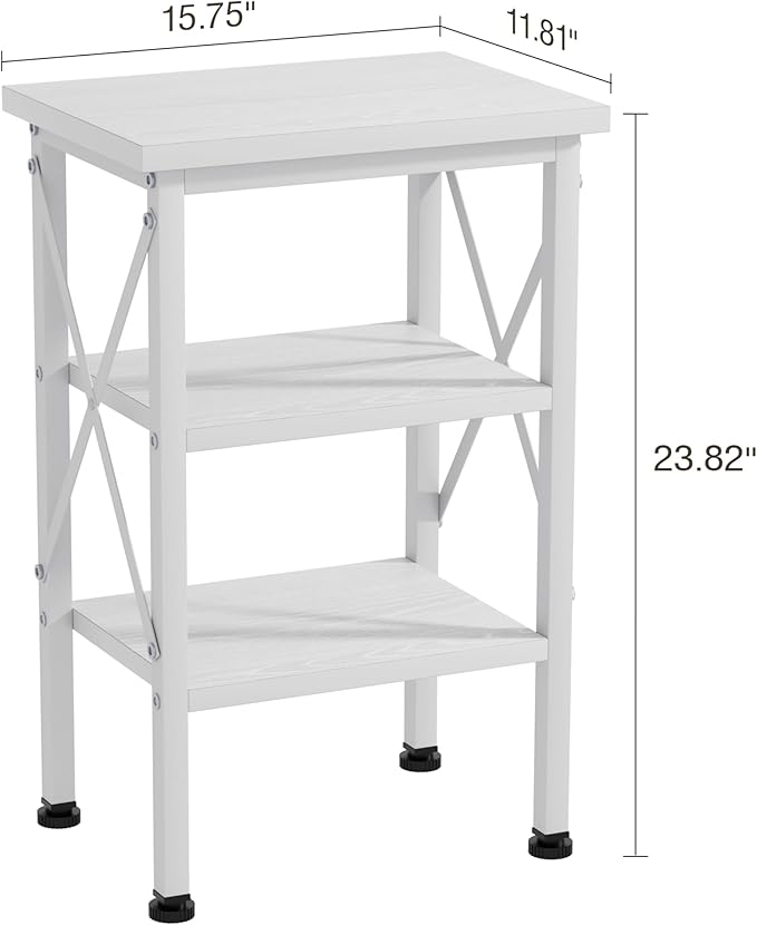 VECELO End Side Table Night Stand,X-Design with Storage Shelf for Bedroom,Living Room,White