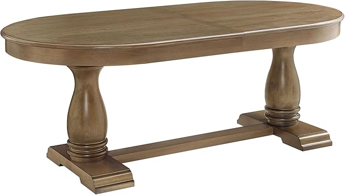 Mid-Century Modern Wooden Dining Table Extendable Oval Dining Table with 18" Leaf and Heavy Duty Column Legs, 76-inch Oversized Oval Wood Diningtable