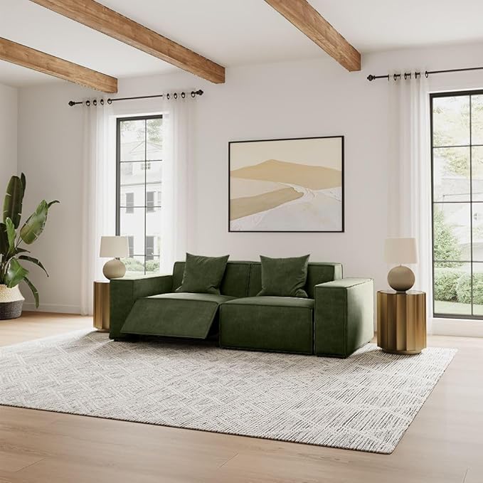 84.27''Power Sofa,Modern Recliner Sofa for Living Room,Green Sectional Sofa with Performance Fabric,Modular Couch Design, Pet Friendly,Free Combination for Home(Green)