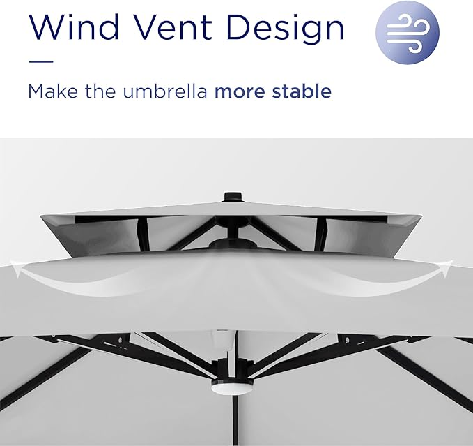 10' X 13' Patio Umbrella with LED Lights Outdoor Cantilever Large Rectangle Offset Umbrellas Heavy Duty Aluminum Double Top with 360-degree Rotation for Pool Garden Deck, Fog Grey